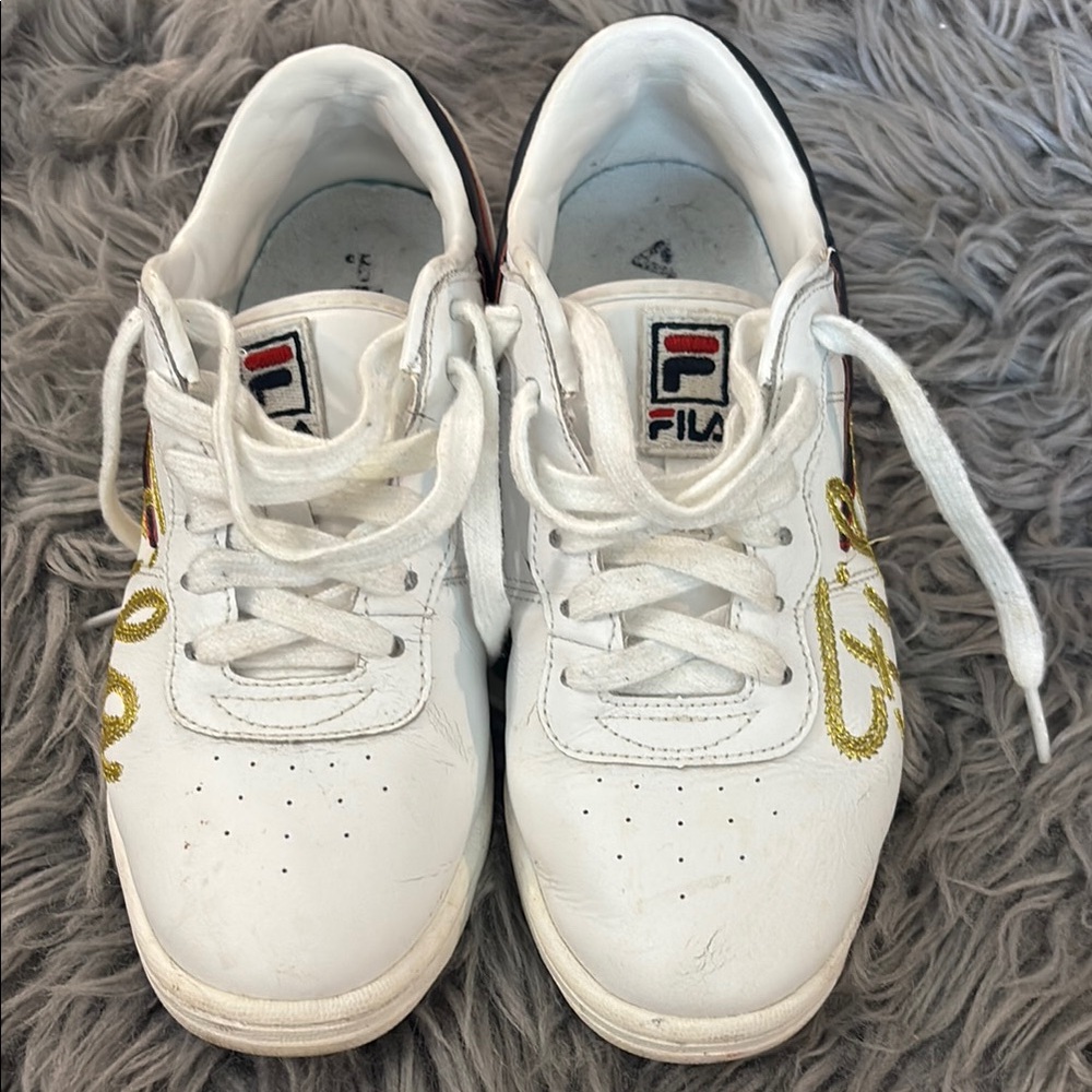 Fila Women White Sneakers with Gold Accents